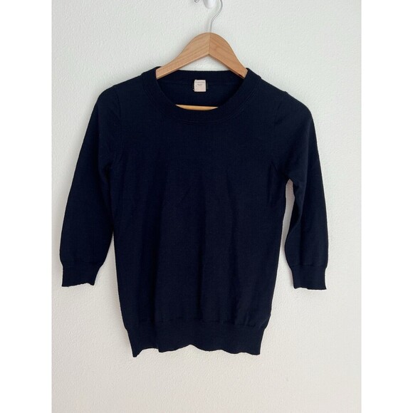J.Crew Women's Navy Blue 100% Merino Wool Sweater XS 3/4 Sleeve Pullover - Picture 1 of 9